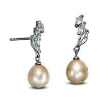 Goldia Earrings 70 75mm Oval Cultured Freshwater Pearl and Marquise White Topaz Graduated Slant Drop Earrings in Sterling Silver
