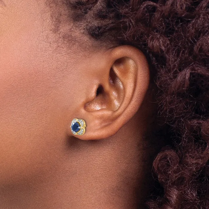 Goldia Earrings Solid 14k Yellow Gold Simulated CZ and Sapphire Fancy Earrings