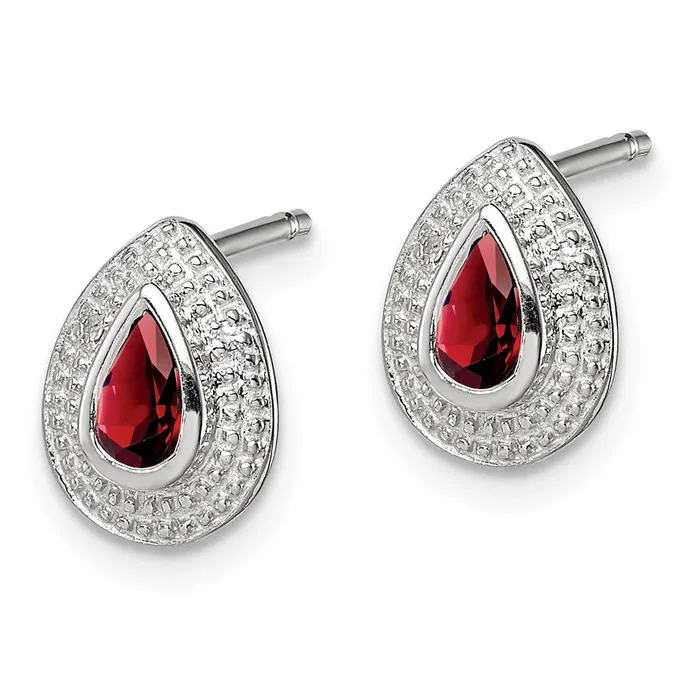 Goldia Earrings Sterling Silver Rhodium Garnet u0026 Diamond Post Earrings