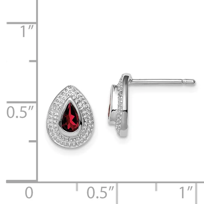 Goldia Earrings Sterling Silver Rhodium Garnet u0026 Diamond Post Earrings