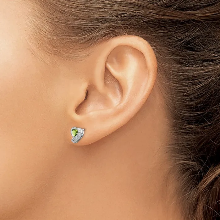 Goldia Earrings Sterling Silver Rhodiumplated Peridot and Diamond Heart Earrings
