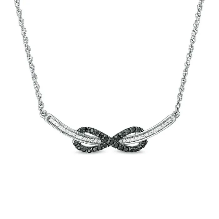 Goldia Necklaces 033 CT TW Enhanced Black and White Natural Diamond Sideways Infinity Curved Bar Necklace in Sterling Silver 1675