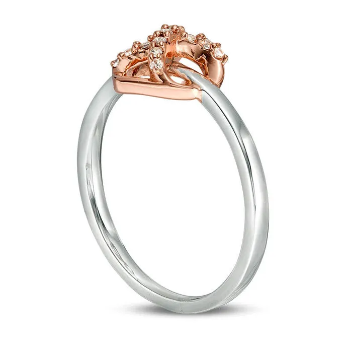 Goldia Rings 007 CT TW Natural Diamond Infinity Knot Heart Ring in Sterling Silver and Solid 10K Rose Gold