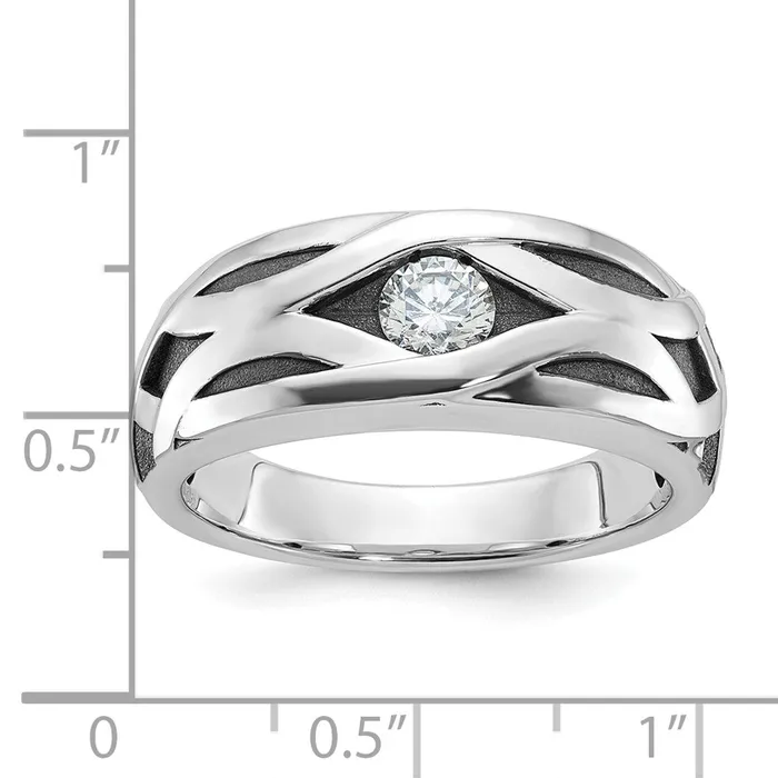 Goldia Rings 14k White Gold with Black Rhodium Mens Satin 38 carat Diamond Complete Ring