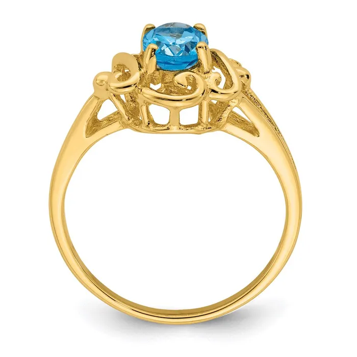 Goldia Rings 14K Yellow Gold 7x5mm Oval Blue Topaz Checker ring