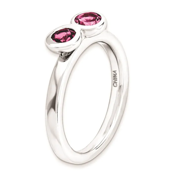 Goldia Rings Sterling Silver Stackable Expressions Dbl Round Pink Tourmaline Ring