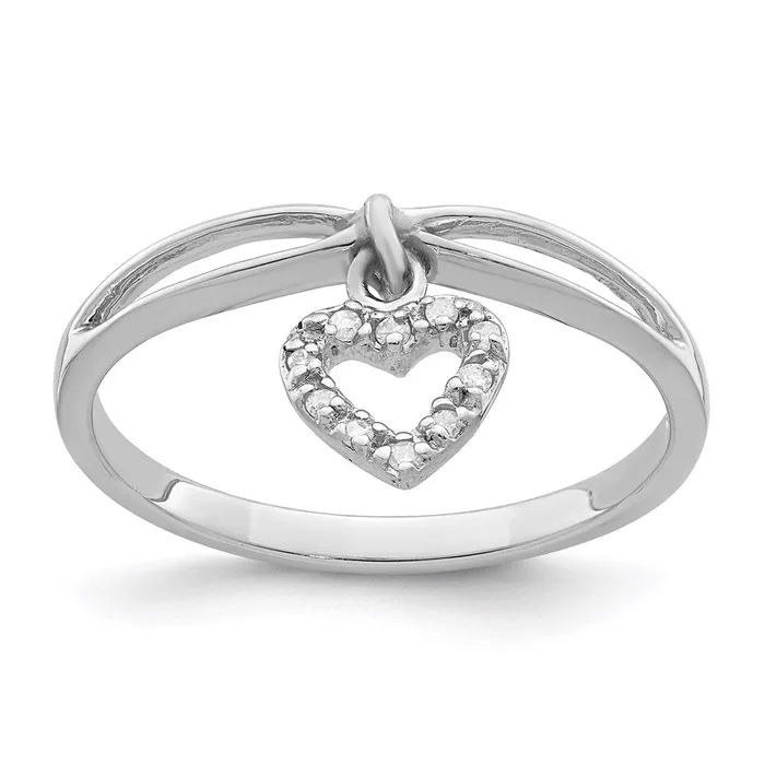 Goldia Sterling Silver Rhodium Plated Diamond Heart Dangle Ring Rings