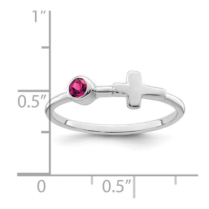 Goldia Sterling Silver Rhodiumplated Polished Cross Lab Created Ruby Ring Rings