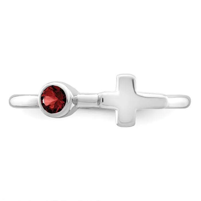 Goldia Sterling Silver Rhodiumplated Polished Cross Lab Created Ruby Ring Rings