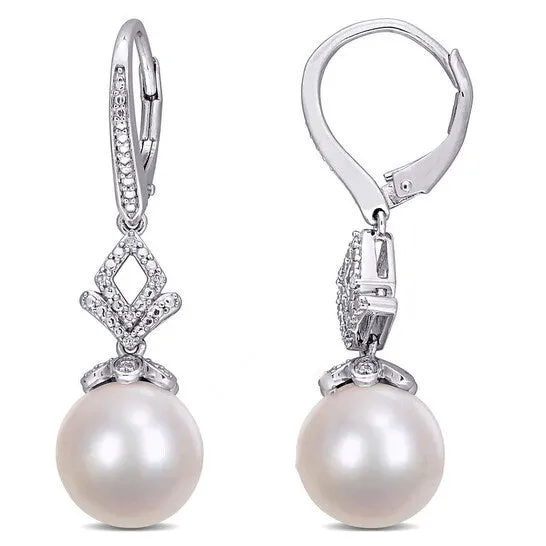 JMS always Earrings Original AMOUR 1112mm Cultured Freshwater Pearl and Diamondaccent Drop Earrings In Sterling Silver
