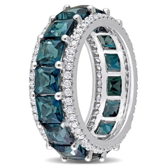 JMS always Rings Original Amour 6 34 CT TGW London Blue Topaz and 58 CT TW Diamond Square Eternity Ring in 14k White Gold
