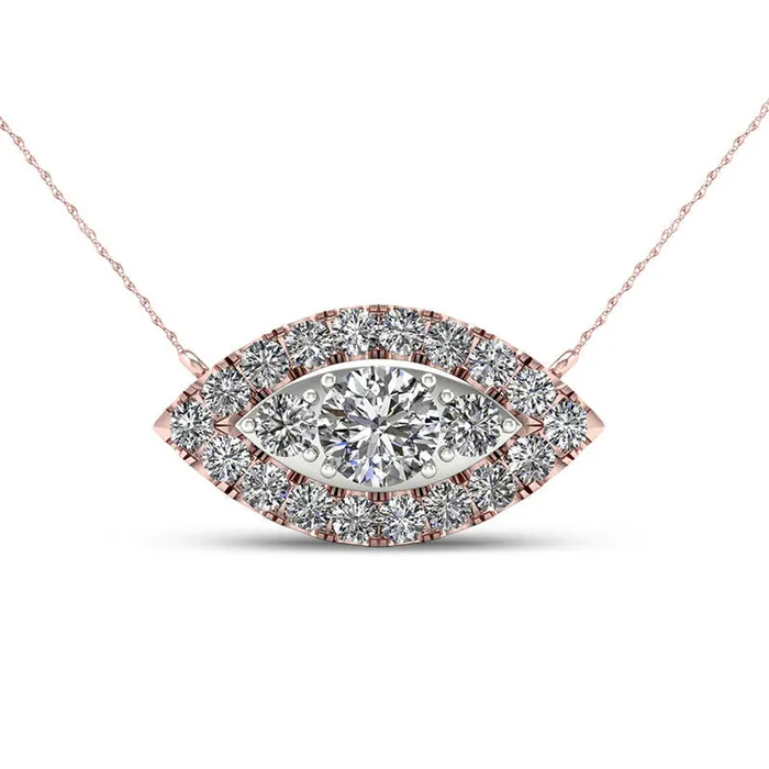 Necklaces 025 CT TW Composite Natural Diamond Marquise Frame Necklace in 10K Rose Gold Goldia