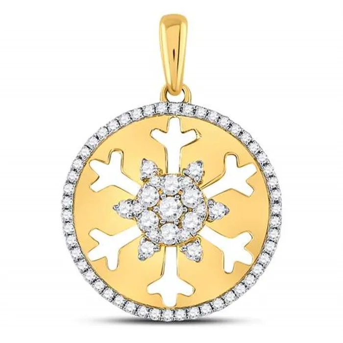 Necklaces gndatlanta 14k Yellow Gold Round Diamond Snowflake Fashion Pendant 58 Ctw