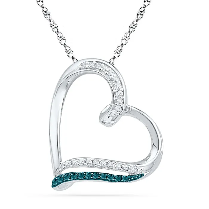 Necklaces Goldia 01 CT TW Enhanced Blue and White Natural Diamond Tilted Heart Pendant in Sterling Silver
