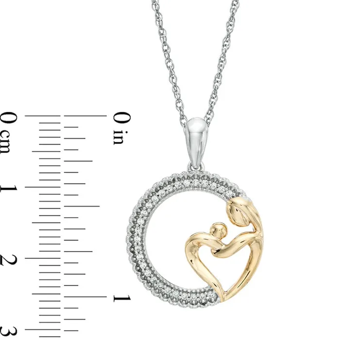 Necklaces Goldia 01 CT TW Natural Diamond Motherly Love Circle Pendant in Sterling Silver and 14K Gold Plate Necklaces Goldia 01 CT TW Natural Diamond Motherly Love Circle Pendant in Sterling Silver and 14K Gold Plate