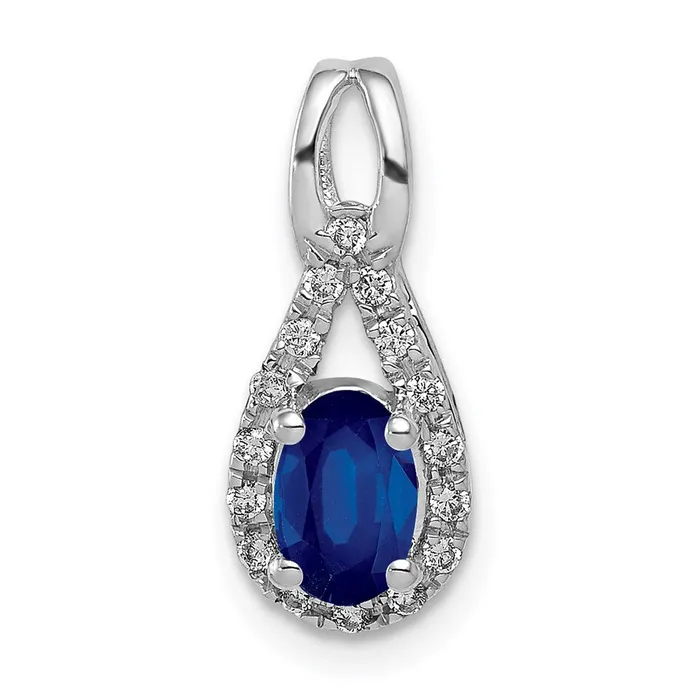 Necklaces Goldia 14k White Gold Real Diamond and Sapphire Teardrop Halo Pendant