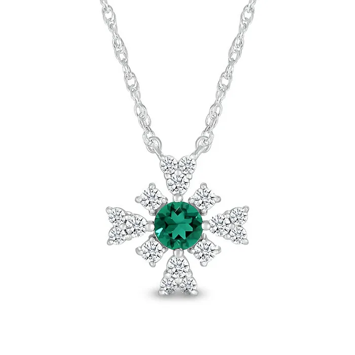 Necklaces Goldia 40mm LabCreated Emerald and White LabCreated Sapphire Frame Floral Pendant in Sterling Silver Necklaces Goldia 40mm LabCreated Emerald and White LabCreated Sapphire Frame Floral Pendant in Sterling Silver