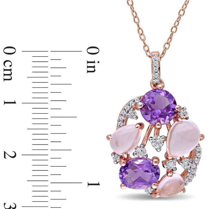 Necklaces MultiShaped Amethyst Rose Quartz and White Topaz Cluster Pendant in Sterling Silver with Rose Rhodium Plate Goldia