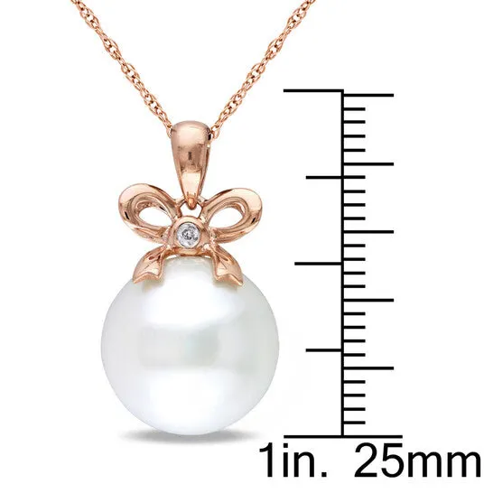Necklaces Original AMOUR 12 125 Mm Cultured Freshwater Pearl and Diamond Bow Drop Necklace In 10K Rose Gold JMS always Necklaces Original AMOUR 12 125 Mm Cultured Freshwater Pearl and Diamond Bow Drop Necklace In 10K Rose Gold JMS always