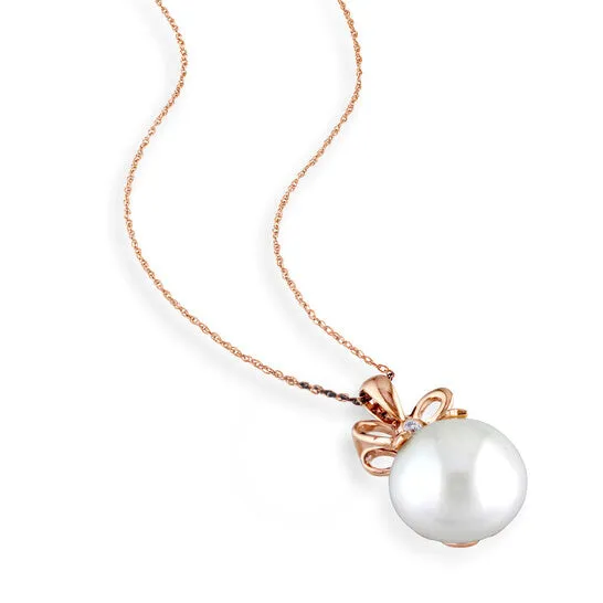Necklaces Original AMOUR 12 125 Mm Cultured Freshwater Pearl and Diamond Bow Drop Necklace In 10K Rose Gold JMS always Necklaces Original AMOUR 12 125 Mm Cultured Freshwater Pearl and Diamond Bow Drop Necklace In 10K Rose Gold JMS always