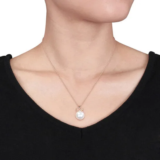 Necklaces Original AMOUR 12 125 Mm Cultured Freshwater Pearl and Diamond Bow Drop Necklace In 10K Rose Gold JMS always Necklaces Original AMOUR 12 125 Mm Cultured Freshwater Pearl and Diamond Bow Drop Necklace In 10K Rose Gold JMS always