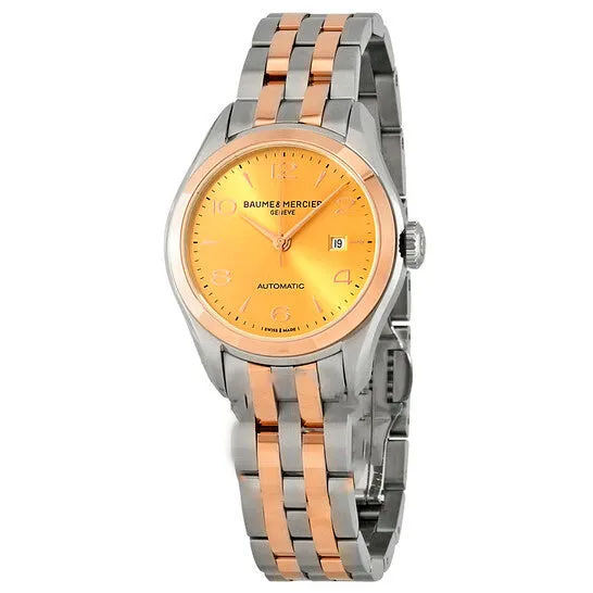 Original Baume et Mercier Clifton Automatic Gold Dial Ladies Steel and 18k Rose Gold Watch M0A10351 JMS always PreStyled Sets