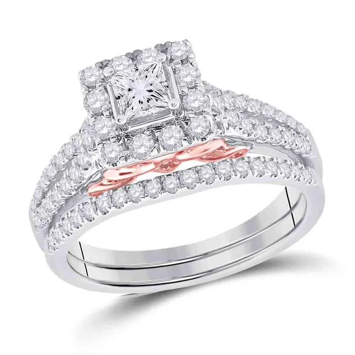 Rings 14k Twotone Gold Princess Diamond Bridal Wedding Ring Set 1 Cttw Certified gndatlanta Rings 14k Twotone Gold Princess Diamond Bridal Wedding Ring Set 1 Cttw Certified gndatlanta