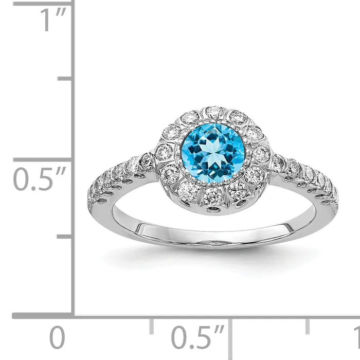 Rings 14k White Gold 5mm Blue Topaz Checker A Diamond ring Goldiacom
