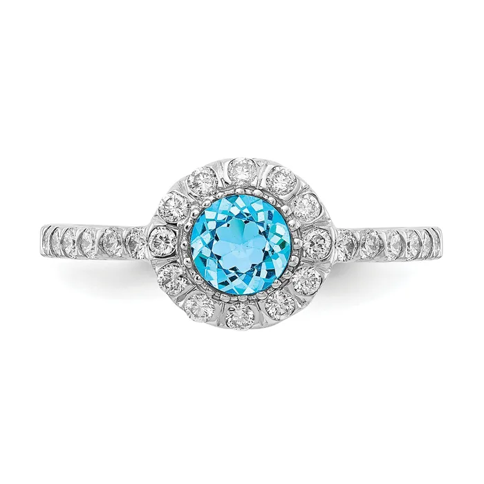 Rings 14k White Gold 5mm Blue Topaz Checker A Diamond ring Goldiacom