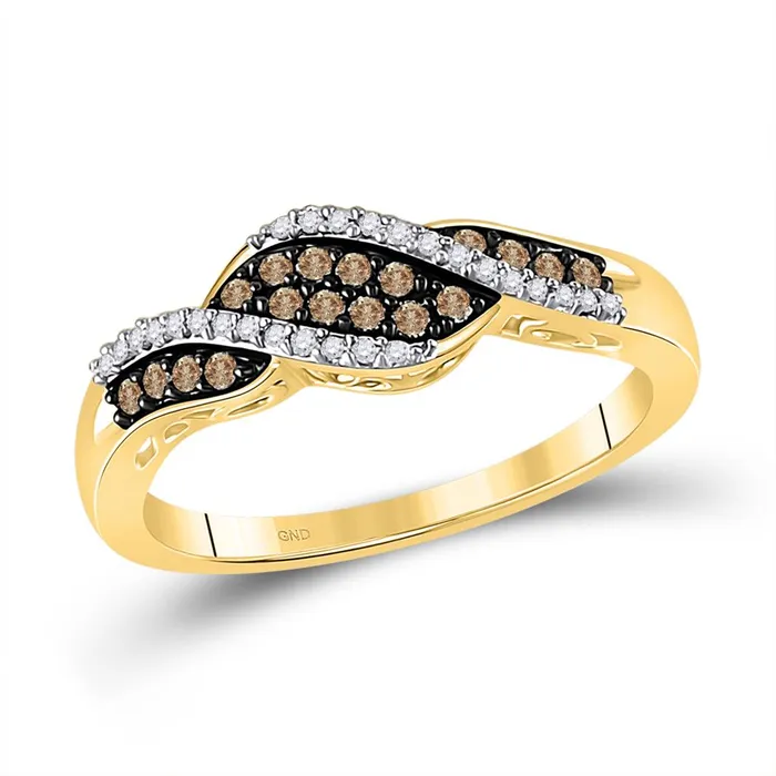 Rings gndatlanta 10k Yellow Gold Round Brown Diamond Band Ring 15 Cttw