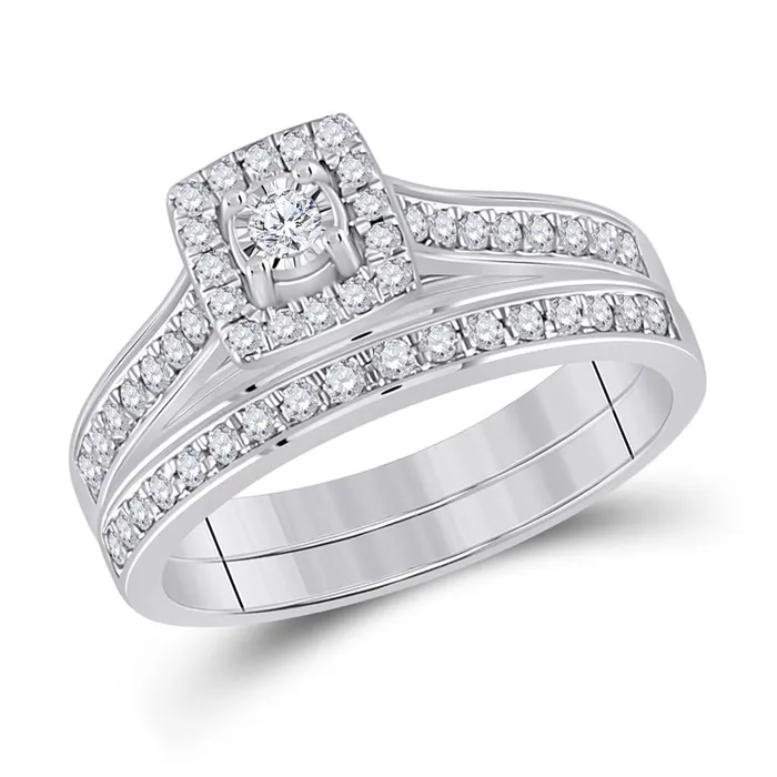 Rings gndatlanta 14k White Gold Round Diamond Halo Bridal Wedding Ring Set 12 Cttw Rings gndatlanta 14k White Gold Round Diamond Halo Bridal Wedding Ring Set 12 Cttw