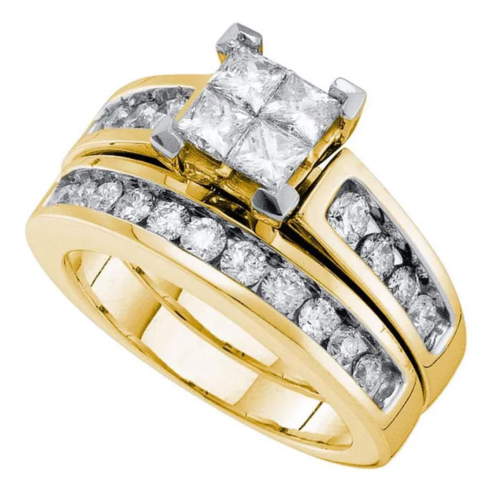 Rings gndatlanta 14k Yellow Gold Diamond Princess Bridal Wedding Ring Set 112 Cttw Rings gndatlanta 14k Yellow Gold Diamond Princess Bridal Wedding Ring Set 112 Cttw