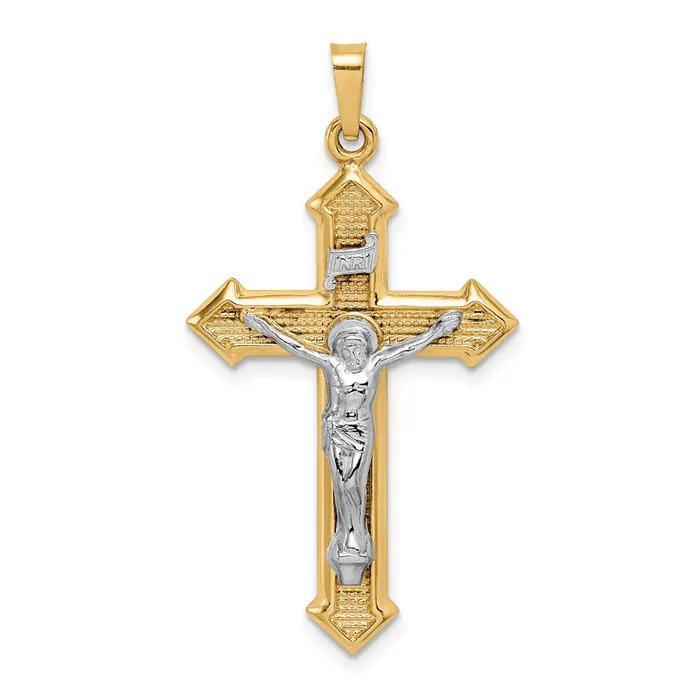 Rings Goldia 14k Twotone Gold Polished and Textured INRI Crucifix Pendant