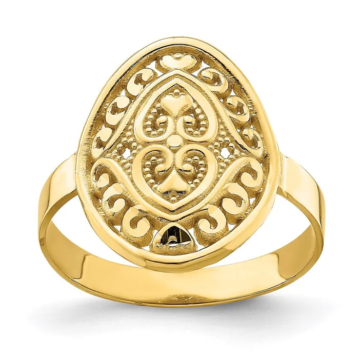 Rings Goldia 14K Yellow Gold Oval Shield w Double Hearts Ring