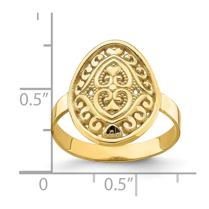 Rings Goldia 14K Yellow Gold Oval Shield w Double Hearts Ring