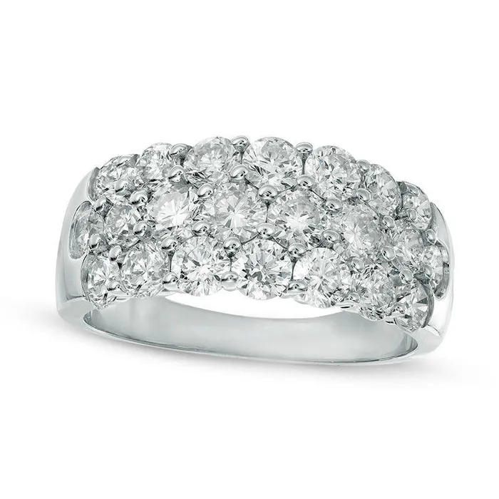 Rings Goldia 238 CT TW Natural Diamond Three Row Ring in Solid 14K White Gold Rings Goldia 238 CT TW Natural Diamond Three Row Ring in Solid 14K White Gold