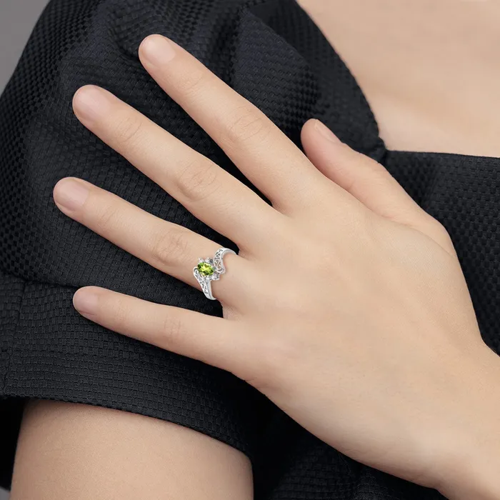 Rings Goldiacom 14k White Gold 6x4mm Oval Peridot A Real Diamond ring