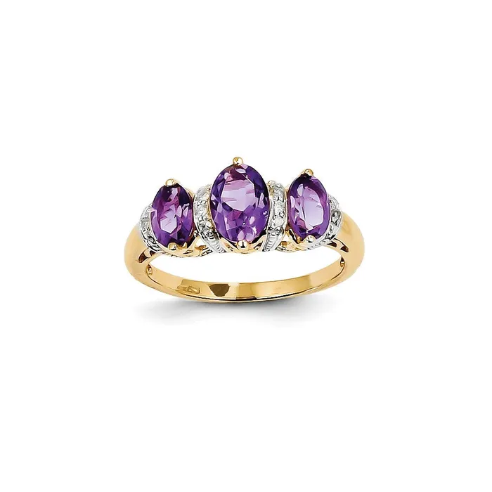 Rings Goldiacom 14K Yellow Gold Real Diamond and Amethyst Oval Ring
