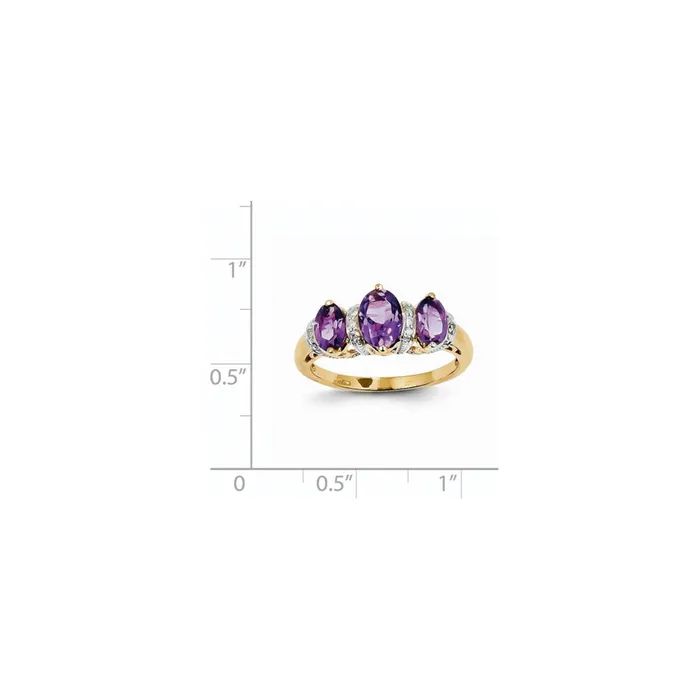 Rings Goldiacom 14K Yellow Gold Real Diamond and Amethyst Oval Ring