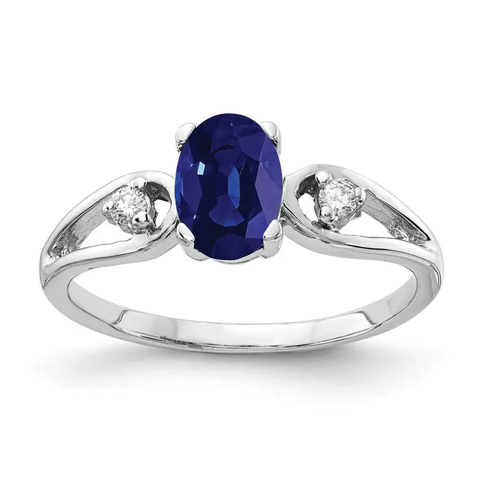 Rings Goldia Solid 14k White Gold 7x5mm Oval Simulated Sapphire A CZ Ring Rings Goldia Solid 14k White Gold 7x5mm Oval Simulated Sapphire A CZ Ring