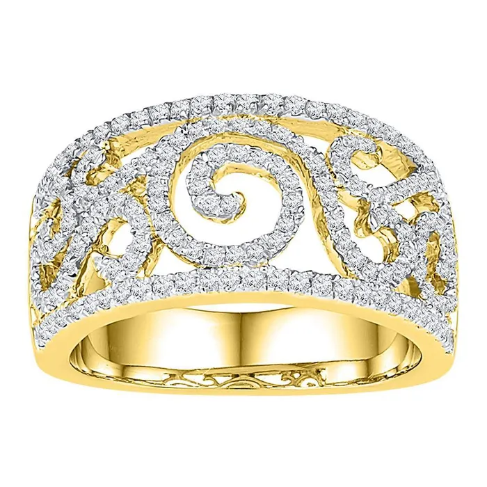 10kt yellow gold womens round diamond swirl filigree band ring 58 cttw108806 North Arrow Shop Rings 10kt yellow gold womens round diamond swirl filigree band ring 58 cttw108806 North Arrow Shop Rings