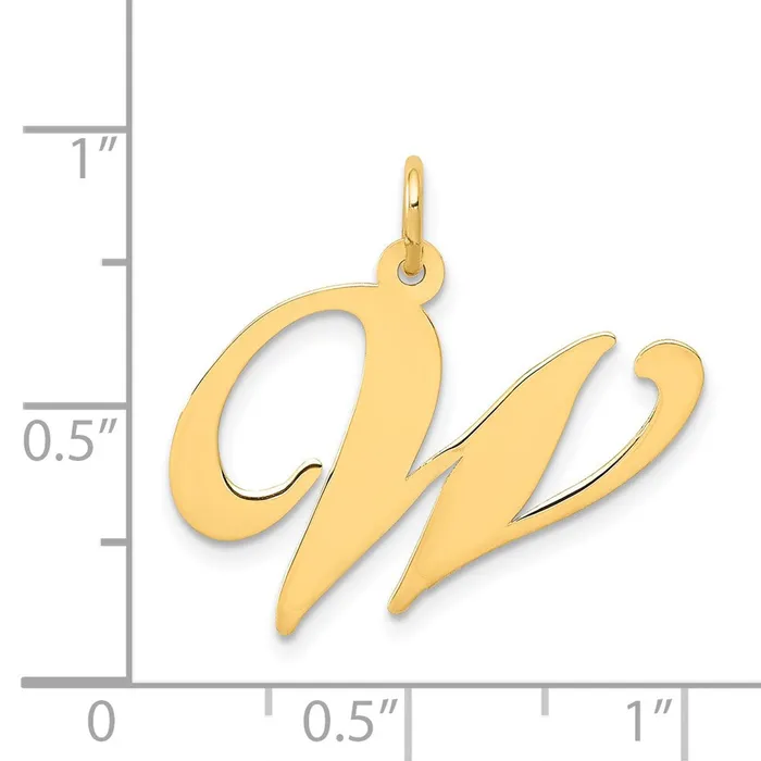 14k Yellow Gold Large Fancy Script Letter W Initial Charm TreasureFineJewelers Charm Necklaces