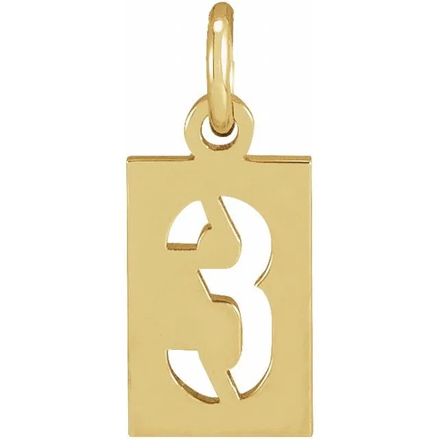 14K Yellow Gold Pierced Numeral 3 Dog Tag Pendant TreasureFineJewelers Necklaces
