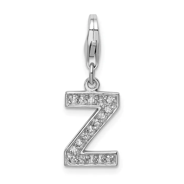 Amore La Vita Sterling Silver Rhodiumplated Polished CZ Letter Z Initial Charm with Fancy Lobster Clasp TreasureFineJewelers Necklaces