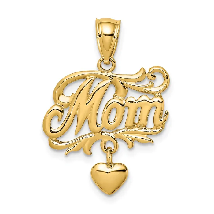 Charm Necklaces TreasureFineJewelers 14k MOM w Dangling Heart Charm