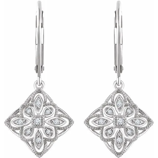 Earrings 14K White 110 CTW Diamond Granulated Filigree Earrings TreasureFineJewelers