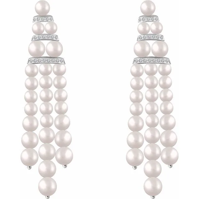 Earrings TreasureFineJewelers 14K White Gold Freshwater Cultured Pearl 14 CTW Diamond Earrings