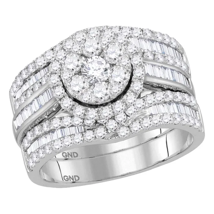 North Arrow Shop Rings 14kt white gold womens round diamond cluster bridal wedding engagement ring band 3 piece set 2 112 cttw118165 North Arrow Shop Rings 14kt white gold womens round diamond cluster bridal wedding engagement ring band 3 piece set 2 112 cttw118165