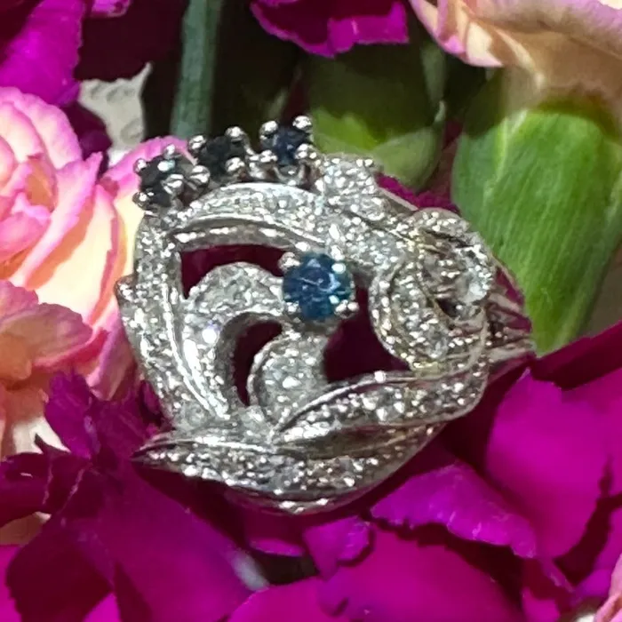 ONeills Estate Jewelry Rings 14 Karat White Gold Art Retro Sapphire and Diamond Ring 13000133