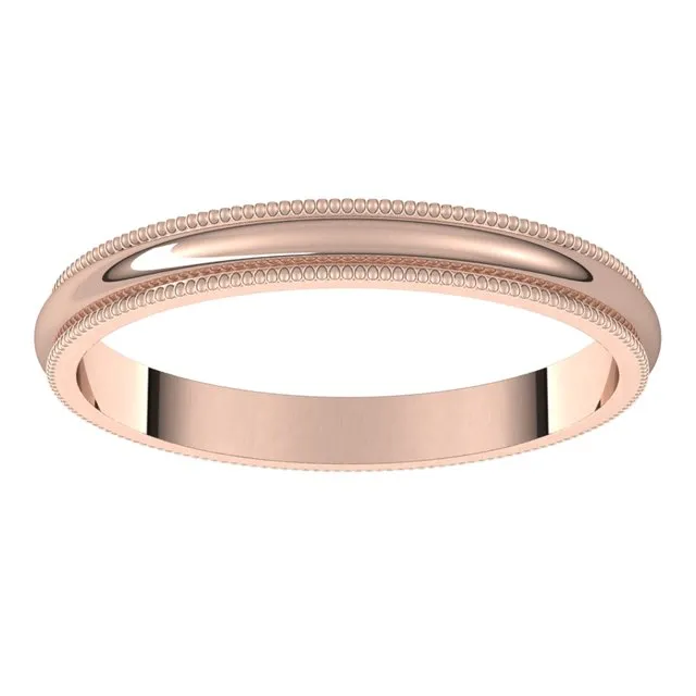 Rings TreasureFineJewelers 10K Rose Gold 25 mm Milgrain Half Round Wedding Band